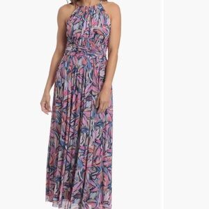 Maggy London Floral Ruched Waist Halter Maxi Dress